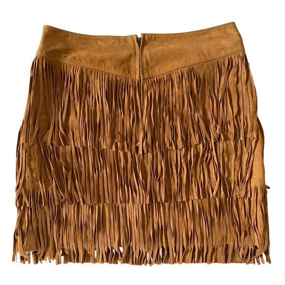 Lucchese Annabelle Lamb Leather Fringe Skirt Cinnamon Tan Suede Size M NWT - Picture 6 of 15